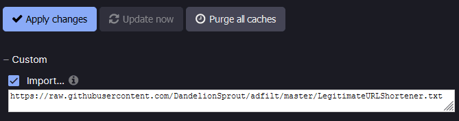 Illustration of the import section of the ublock origin setting
